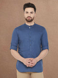Even Apparels Men's Linen Navy Blue Kurta | Grocsy
