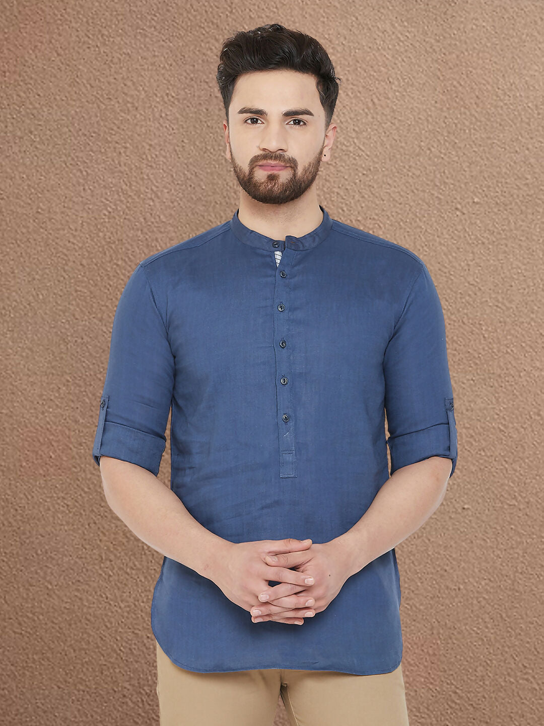 Even Apparels Men's Linen Navy Blue Kurta | Grocsy