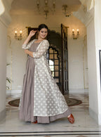 Partywear Designer Digital print Grey Maslin Gown - Anbazaar | Grocsy