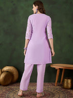 Sangria Embroidered Pure Cotton Kurta & Trousers | Grocsy