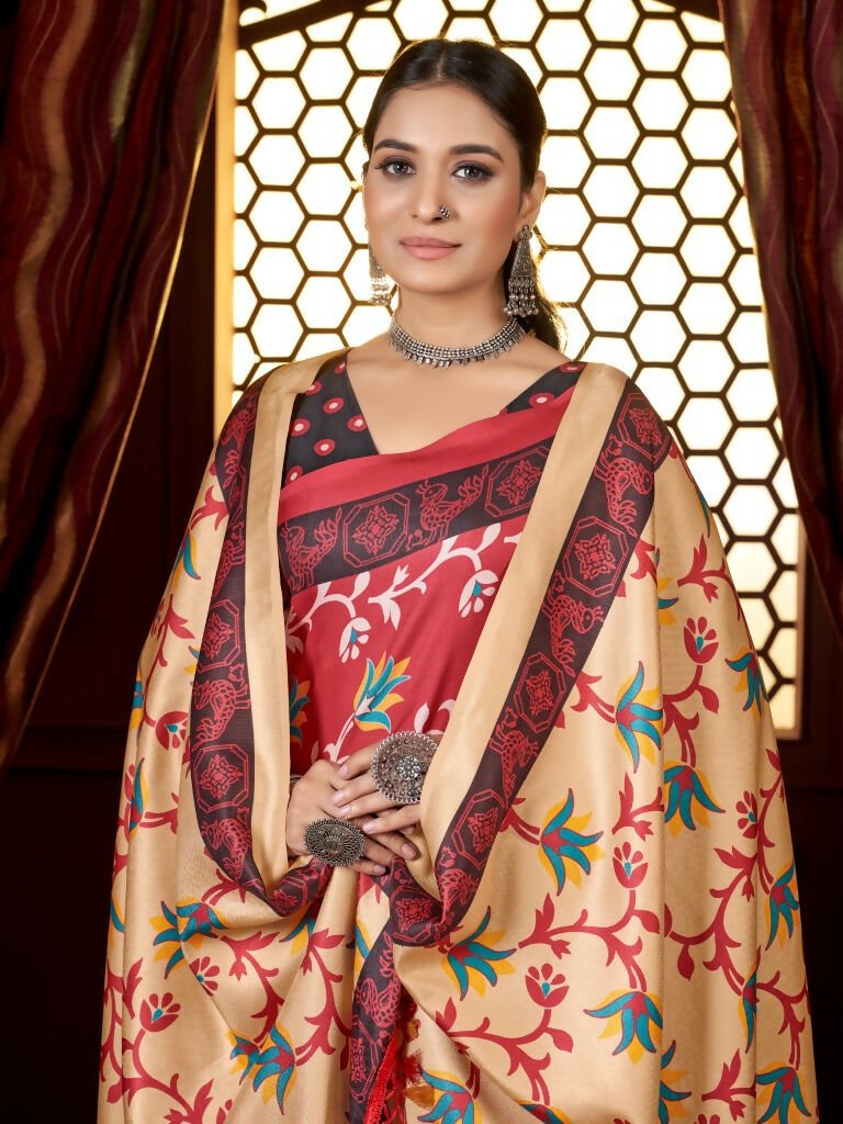 Aayaa Designer Winter Collection Printed Saree With Shawl - Multi Color | Grocsy
