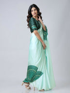 Vastranavya Electric Blue Mandalaa Print Freehand Ready to Wear Saree | Grocsy