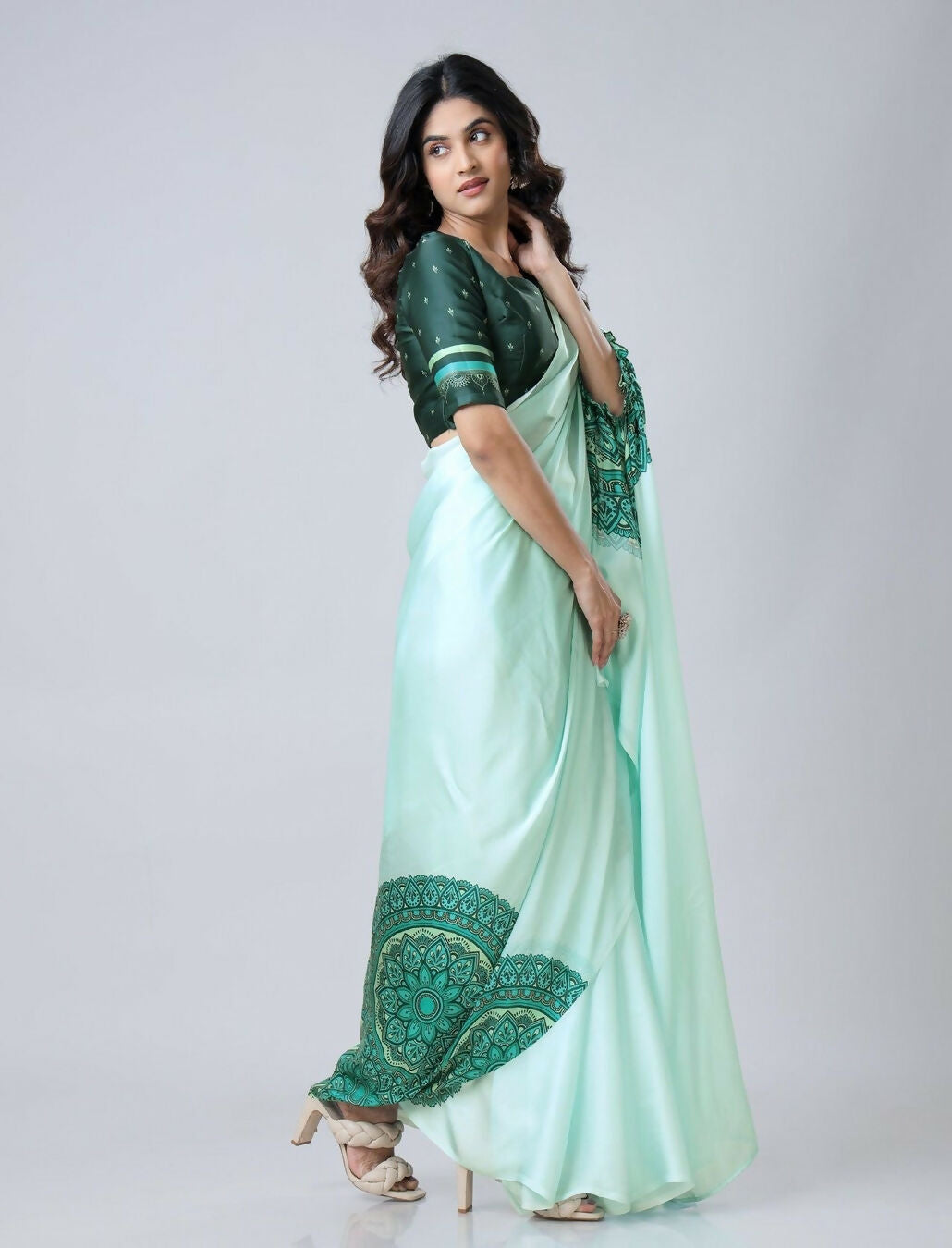 Vastranavya Electric Blue Mandalaa Print Freehand Ready to Wear Saree | Grocsy