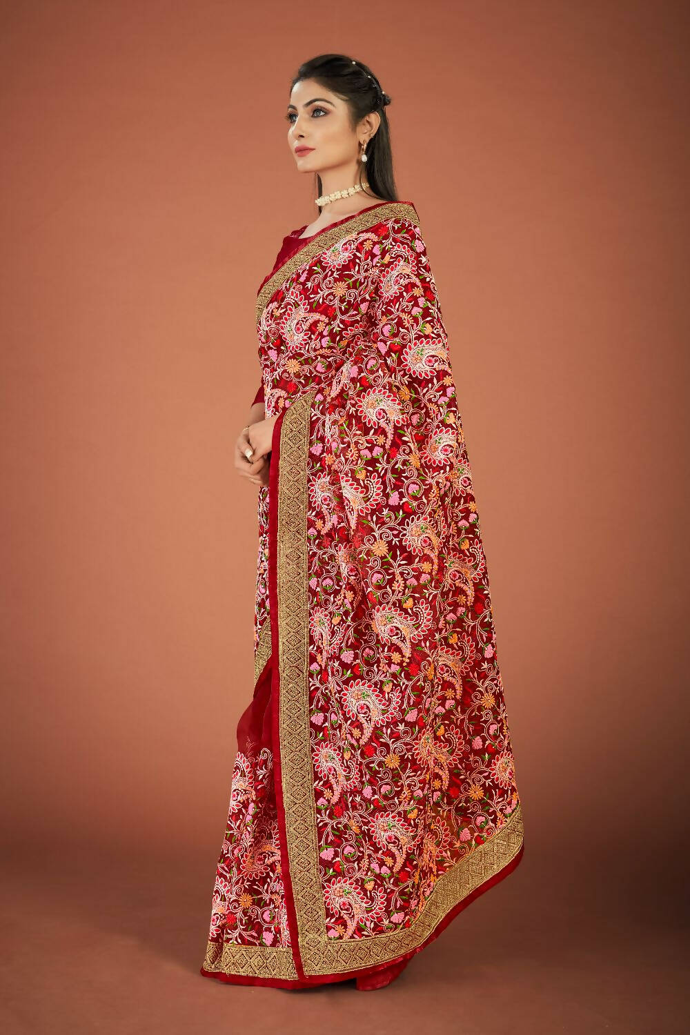 Vamsee Maroon Organza Saree | Grocsy