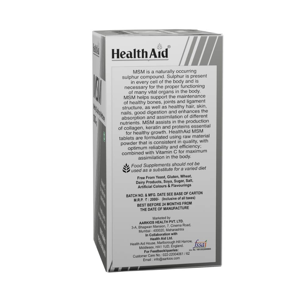 HealthAid MSM 1000 mg Tablets | Grocsy