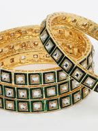 NVR Women's Set Of 4 Gold-Polished Green Kundan-Studded Traditional Bangles | Grocsy