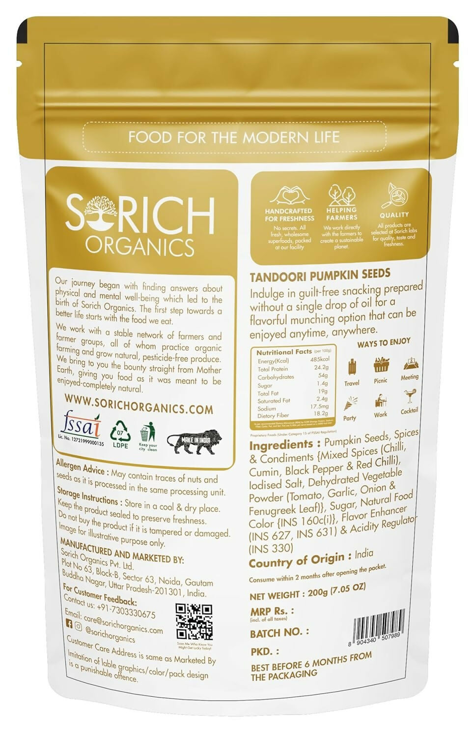 Sorich Organics Tandoori Pumpkin Seeds | Grocsy