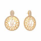 Nuyug 22K Gold Plated Cubic Zirconia Studded Contemporary Moon Shaped Pearl Drop Chandbalis | Grocsy