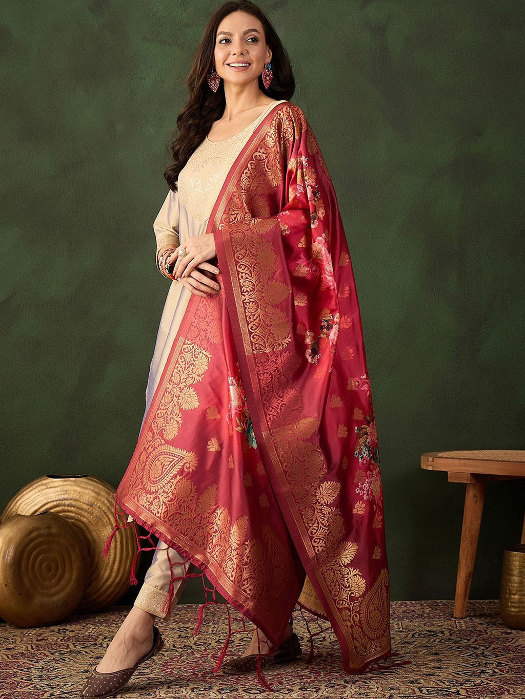 Sangria Woven Design Kurta & Trouser With Dupatta | Grocsy