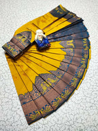 DEIANA'S Beautiful Designer Golden zari Soft Lichi Silk Saree - Yellow | Grocsy