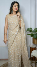 Vamsee Patangiyu Cream Georgette Saree | Grocsy