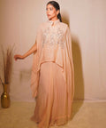 Timaraa Peach Aura Hand-Embellished Georgette Co-Ord Set | Grocsy