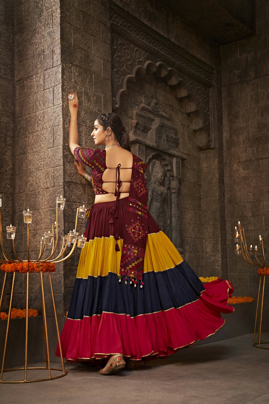 Multi Color Viscose Rayon Thread Embroidered Navratri Lehenga Choli with Dupatta - Raas | Grocsy