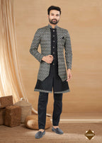 Joban Fashion Men's Black Heavy Art Silk Double Finish Plain Indowestern | Grocsy