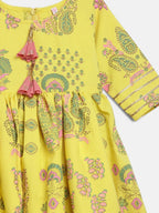 Ahalyaa Mustard Rayon Printed Kids Kurta Palazzo Sets For Kids For Girls | Grocsy