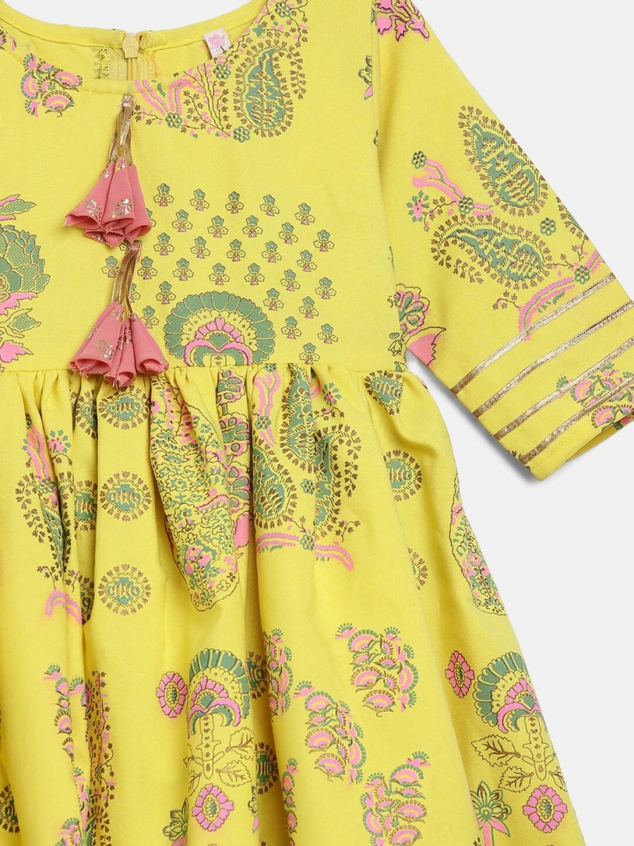 Ahalyaa Mustard Rayon Printed Kids Kurta Palazzo Sets For Kids For Girls | Grocsy