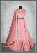 Pink Satin Silk Sequins and cord embroidery, cut work Bridal lahenga Choli with Dupatta - Nimaya Pavitra Rista | Grocsy