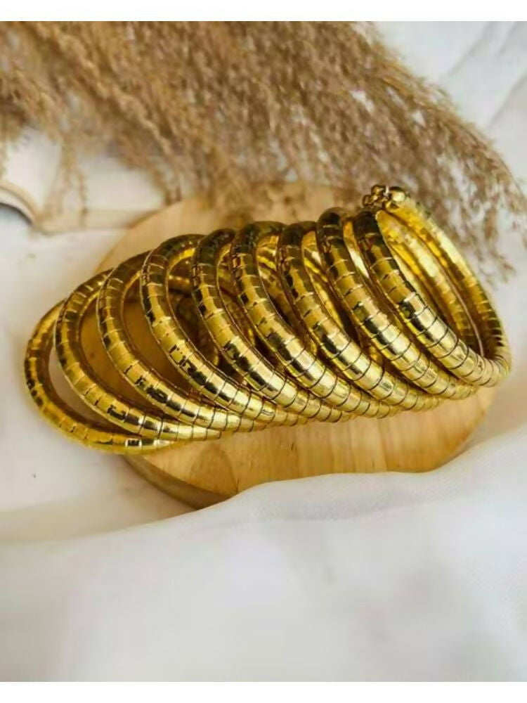 NVR Women Handmade Gold-Polished Spiral Bangle | Grocsy
