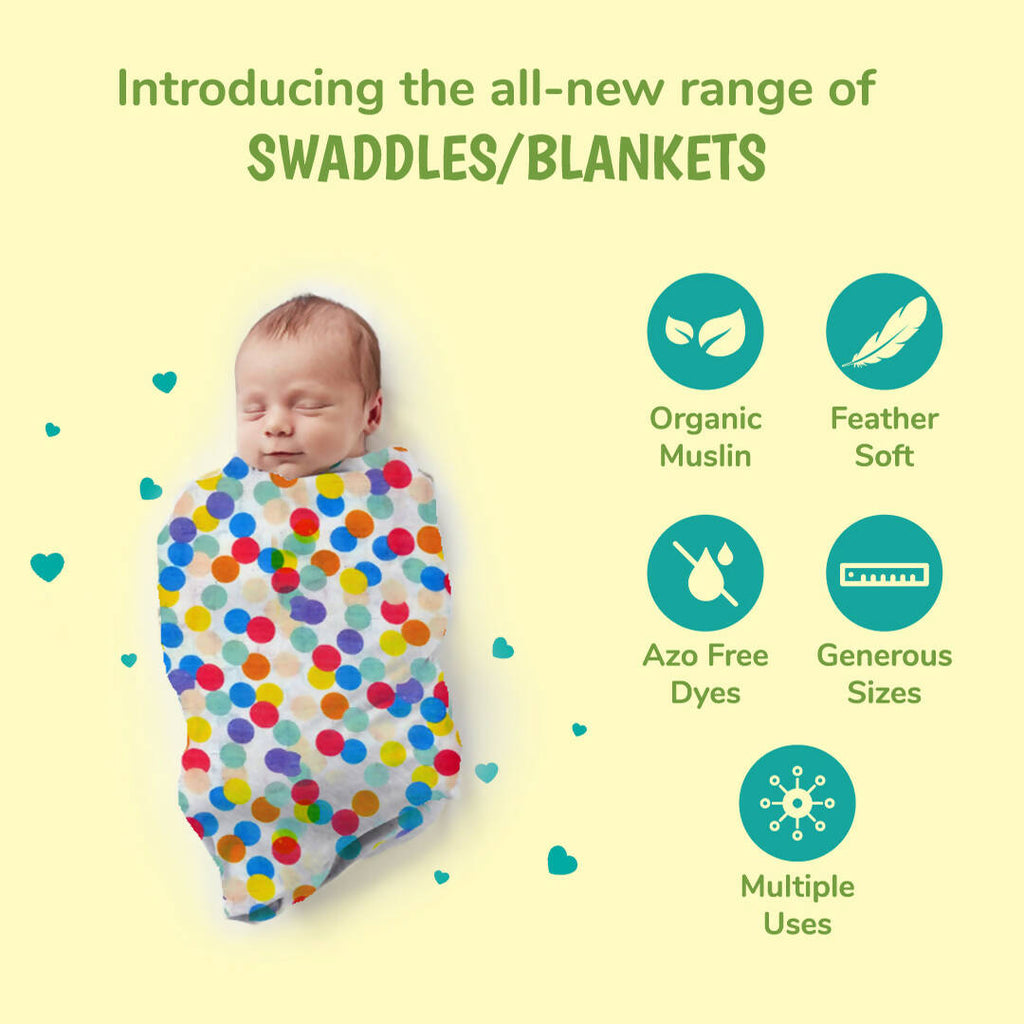 Kindermum Organic Cotton Muslin Swaddle Blanket 110 Cm X 110 Cm - Set Of 3 | Grocsy