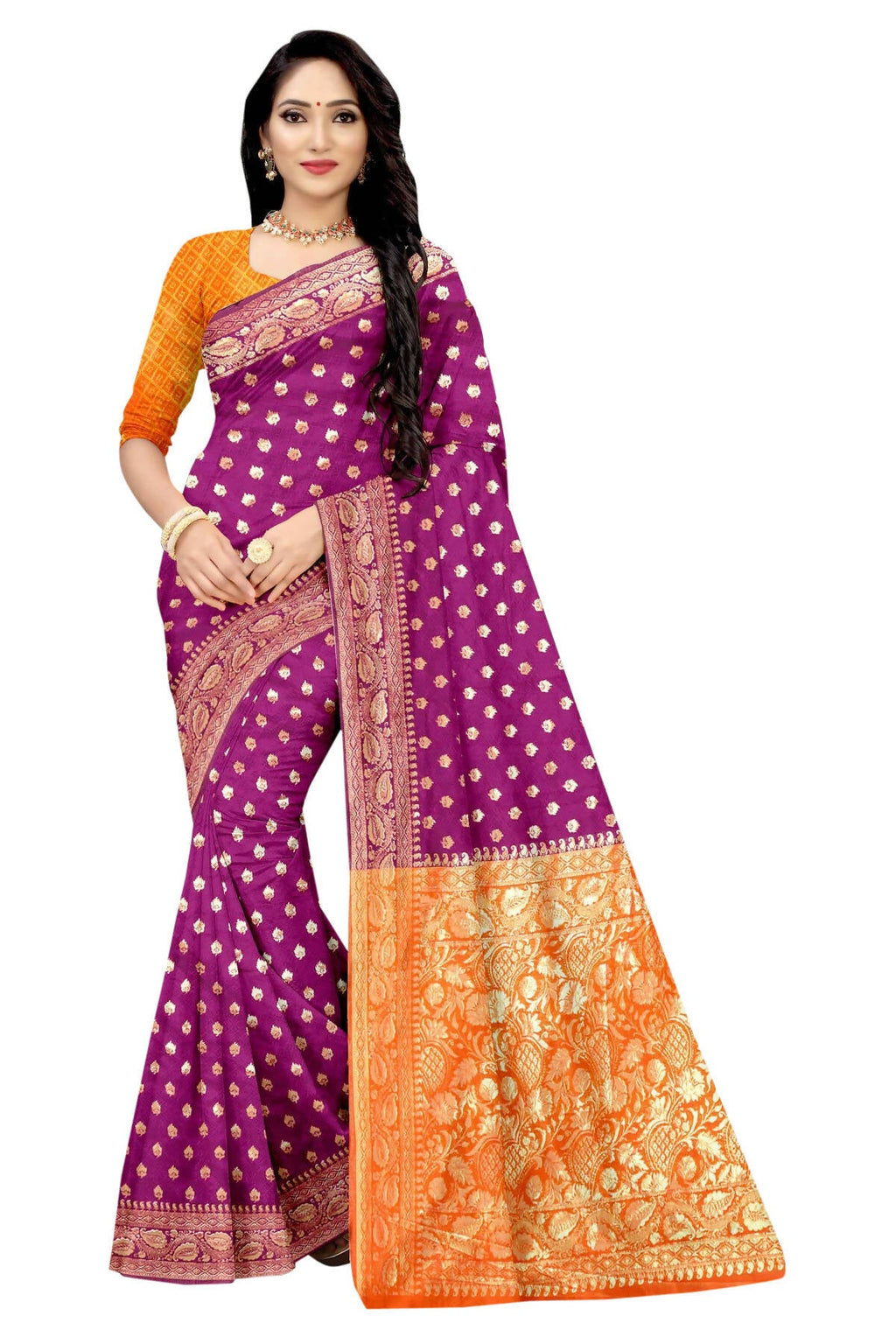Vamika Purple Weaving Banarasi Jacquard Saree | Grocsy