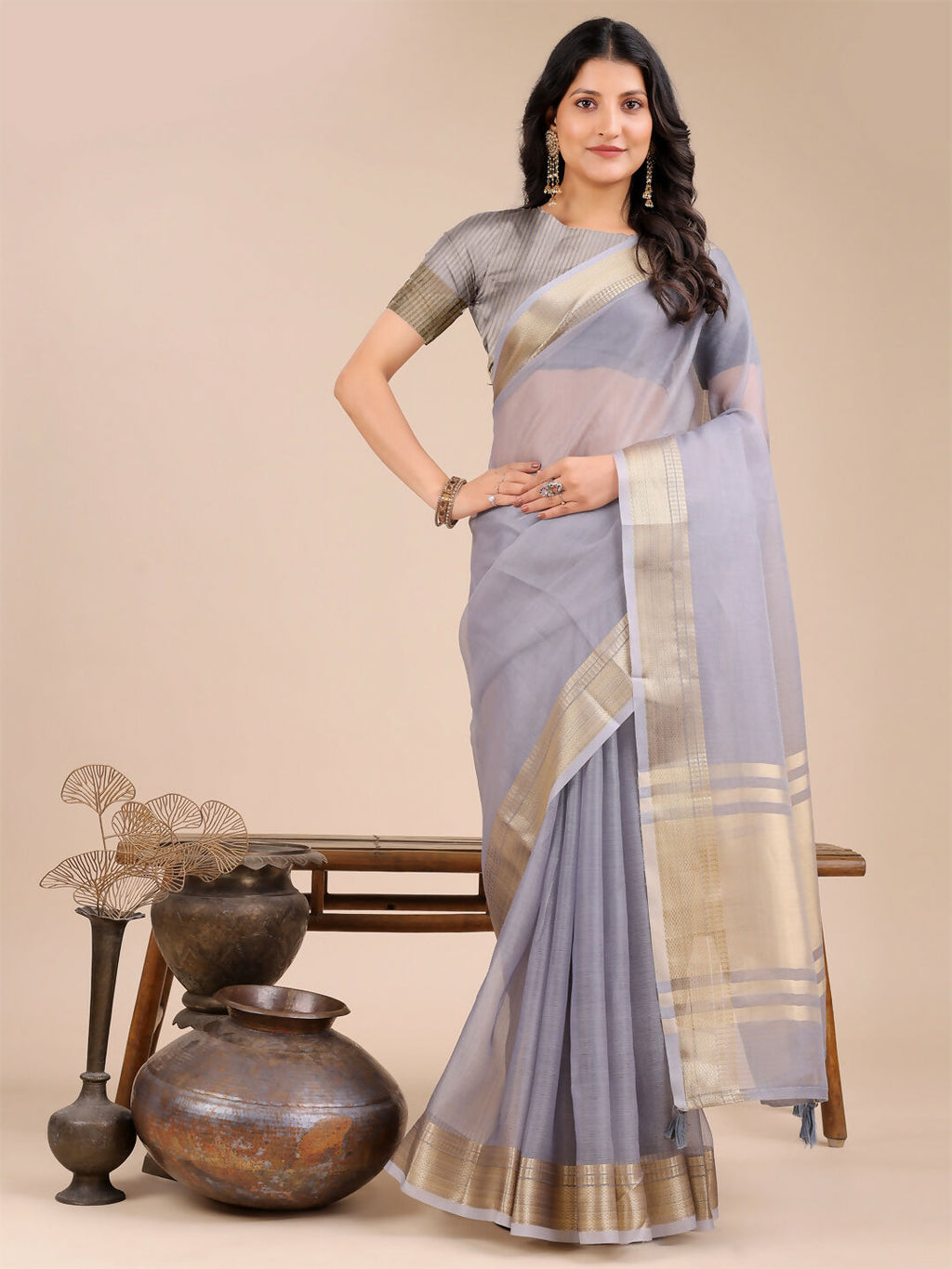 Shree Shyam Fashion Seoul Grey Organza Saree | Grocsy