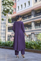 Joban Fashion Purple Cotton Premium Pure Viscose Dola With Handwork Kurta set | Grocsy
