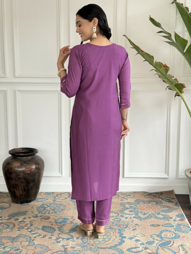 Purple Viscose chanderi Stitched Suit With Dupatta - Tanisha | Grocsy