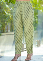 Juniper Women's Green Floral Printed Cotton Kurta Set With Thread & Mirror Work | Grocsy
