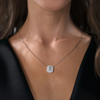 Cauer Elegant Radiant Moissanite Pendant Chain 14K Sterling Silver White Gold Plated | Grocsy