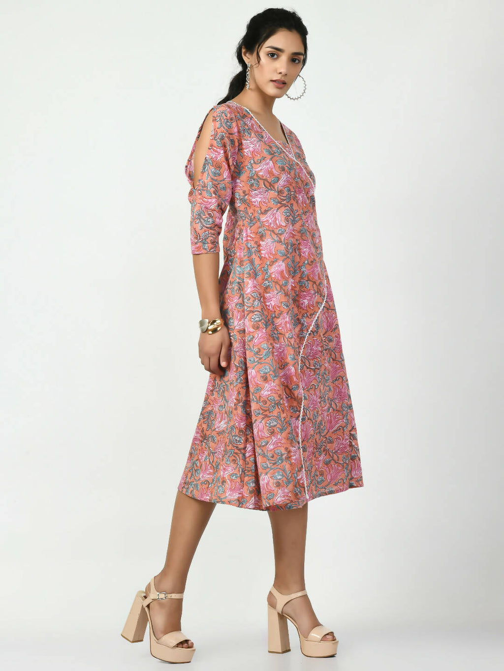 Myshka Women's Multi Floral Printed A-Line Dress | Grocsy