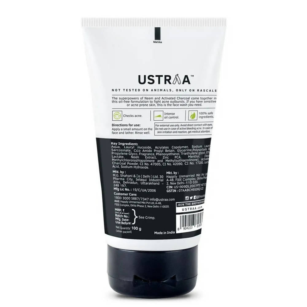 Ustraa Acne Control With Neem Charcoal Face Wash For Men | Grocsy