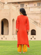 Juniper Women's The Swarna Coral Zari Embroidered Viscose Kurta & Pant Set With Sequins | Grocsy