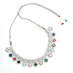 Mominos Fashion Johar Kamal Women Silver-Plated American Diamond Multi Colour Choker Set | Grocsy