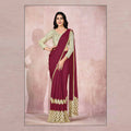Maroon Lycra Embroidery Designer Saree With Blouse - Mohmanthan Sitaarah | Grocsy