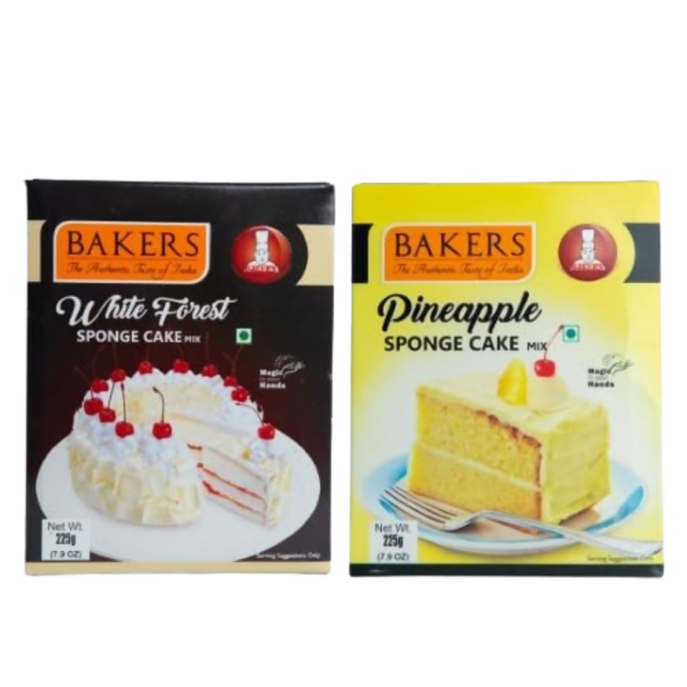 BAKERS Sponge Cake Mix Combo - White Forest & Pineapple | Grocsy