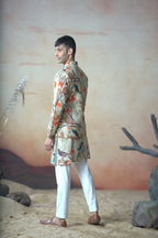 Serenity Bird Themed Print Cotton Nehrujacket Set by Hilo Design | Grocsy