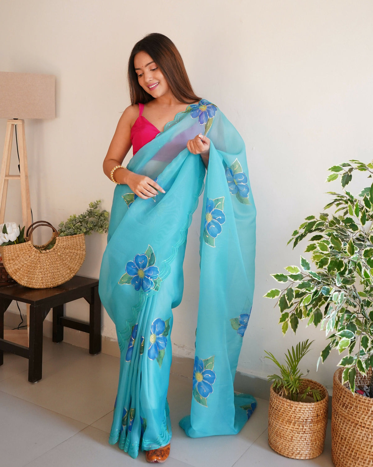 Vamsee Divisha Sky Organza Saree | Grocsy