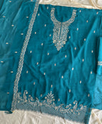KC Aqua Blue Georgette Heavy Embroidered Fancy Suit For Women | Grocsy