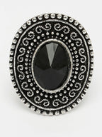 NVR Women's Black Silver-Toned German Silver Adjustable Finger Ring | Grocsy