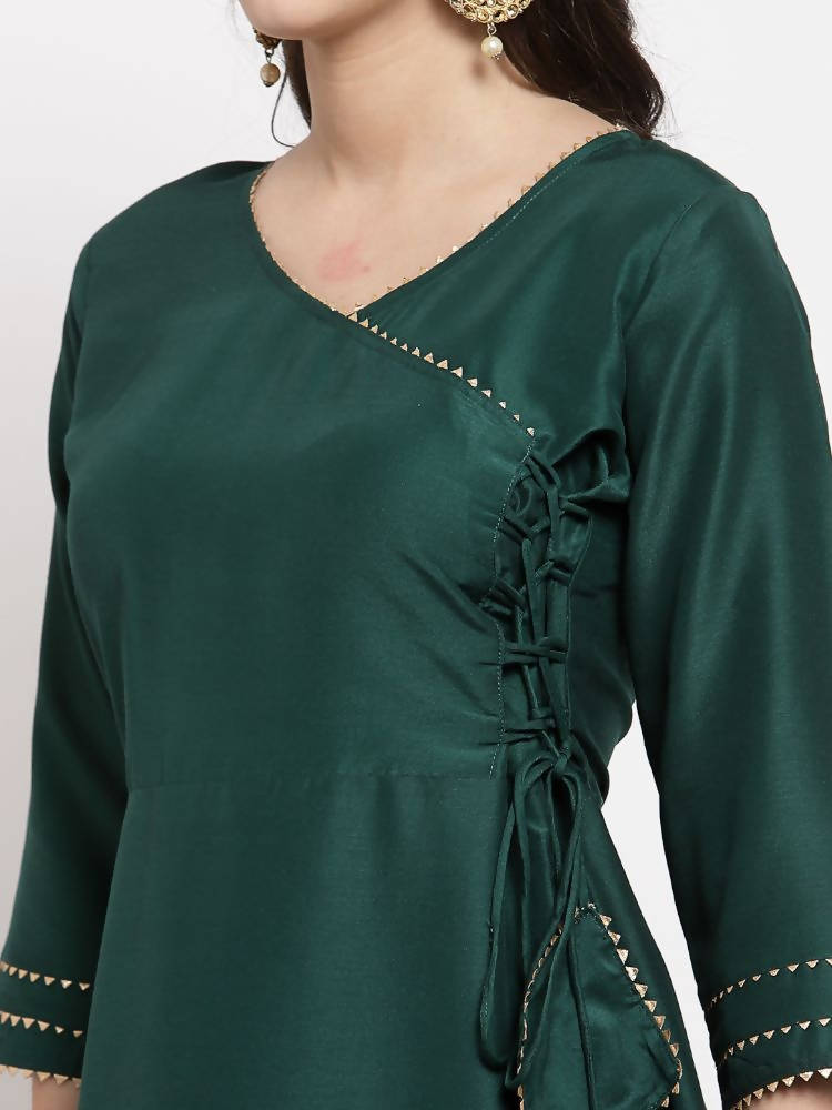 Myshka Women's Green Cotton Solid 3/4 Sleeve V Neck Casual Kurta Dupatta Set | Grocsy