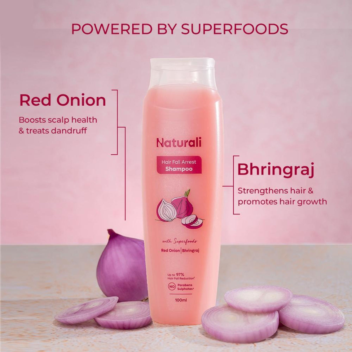Naturali Hairfall Arrest Shampoo With Red Onion & Bhringraj, Sulphate & Paraben-Free Shampoo | Grocsy