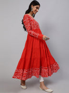 Aks Bandhani Yoke Design Long Sleeves Cotton Anarkali Kurta | Grocsy