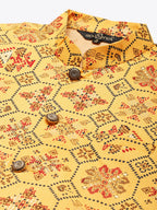 Sojanya Men Mustard Yellow Pure Cotton Kurta with Churidar & Nehru Jacket | Grocsy