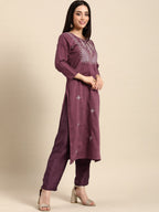 All About You Women Ethnic Motifs Embroidered Kurta With Trousers | Grocsy