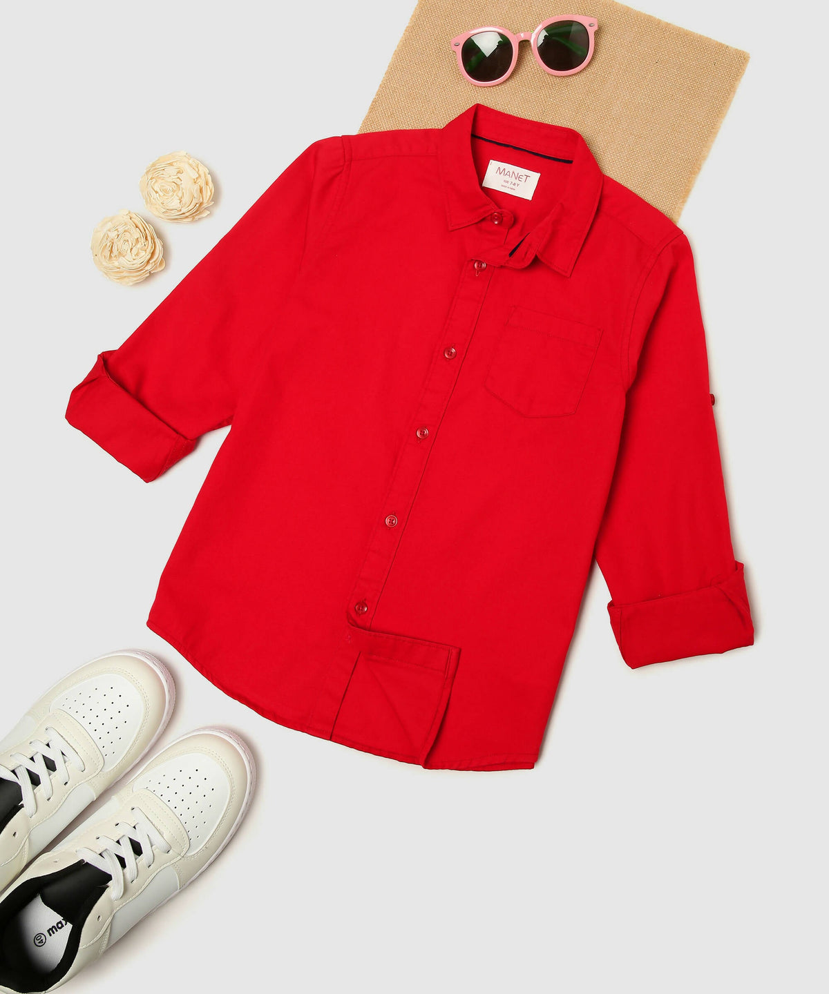 Manet Boys Full Sleeves Solid Shirt - Red | Grocsy