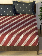 Nautica Noridge Red & White Printed Cotton 160 TC King Bedsheet with 2 Pillow Covers | Grocsy