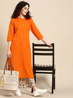 Sangria Women Orange Pure Cotton Kurta with Palazzos | Grocsy
