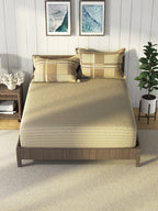 Nautica Brown & Brown Striped Cotton 160 TC King Bedsheet With 2 Pillow Covers | Grocsy