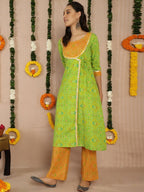 Aks Bandhani Printed Gotta Patti Pure Cotton Angrakha Kurta With Palazzos | Grocsy