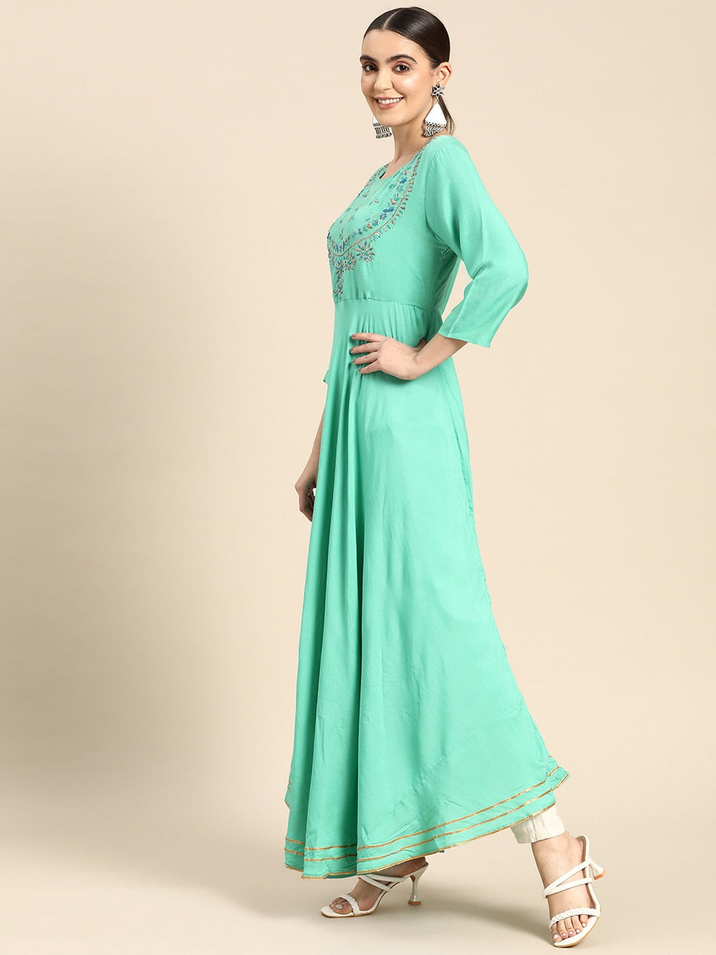 Sangria Women Ethnic Motifs Embroidered Anarkali Kurta | Grocsy